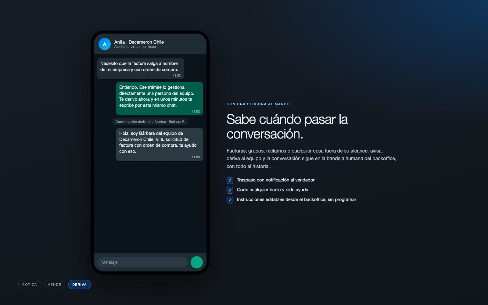 Traspaso a una persona del equipo