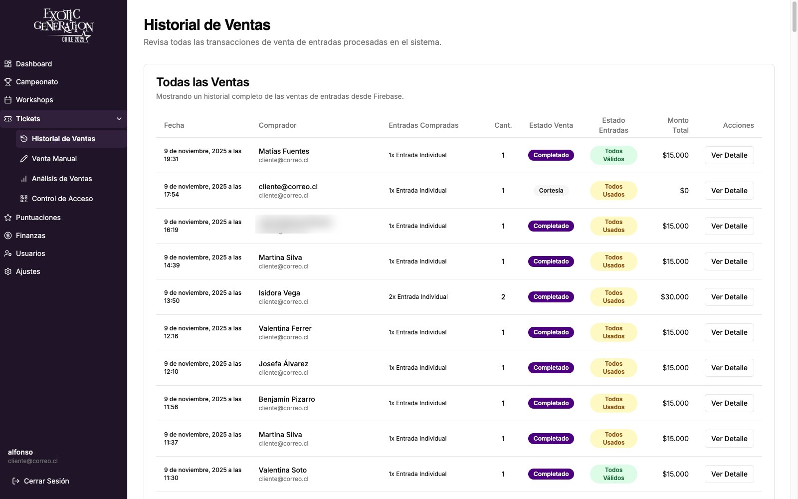 Historial de ventas