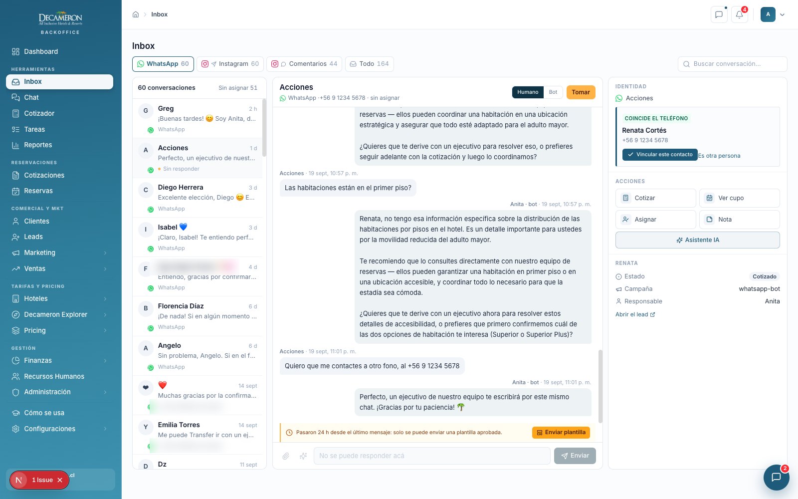 Bandeja unificada con una conversación del agente