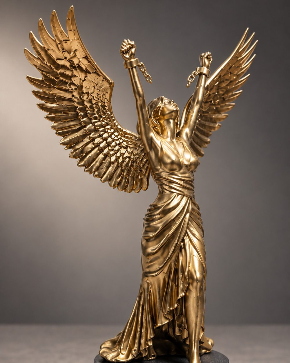 Figura dorada sobre base negra