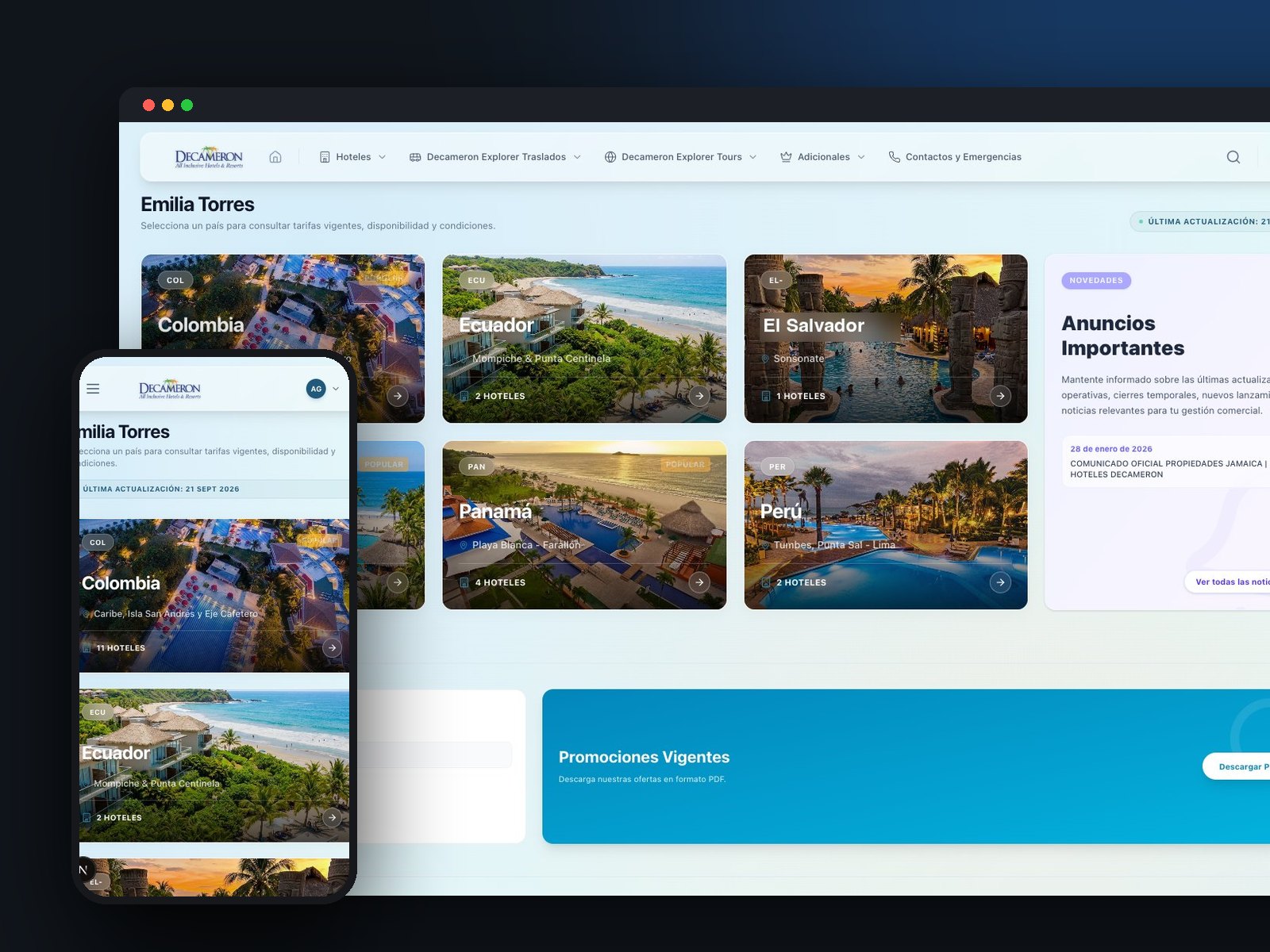 Portal para agencias y operadores con tarifas netas, cupos, tours y traslados