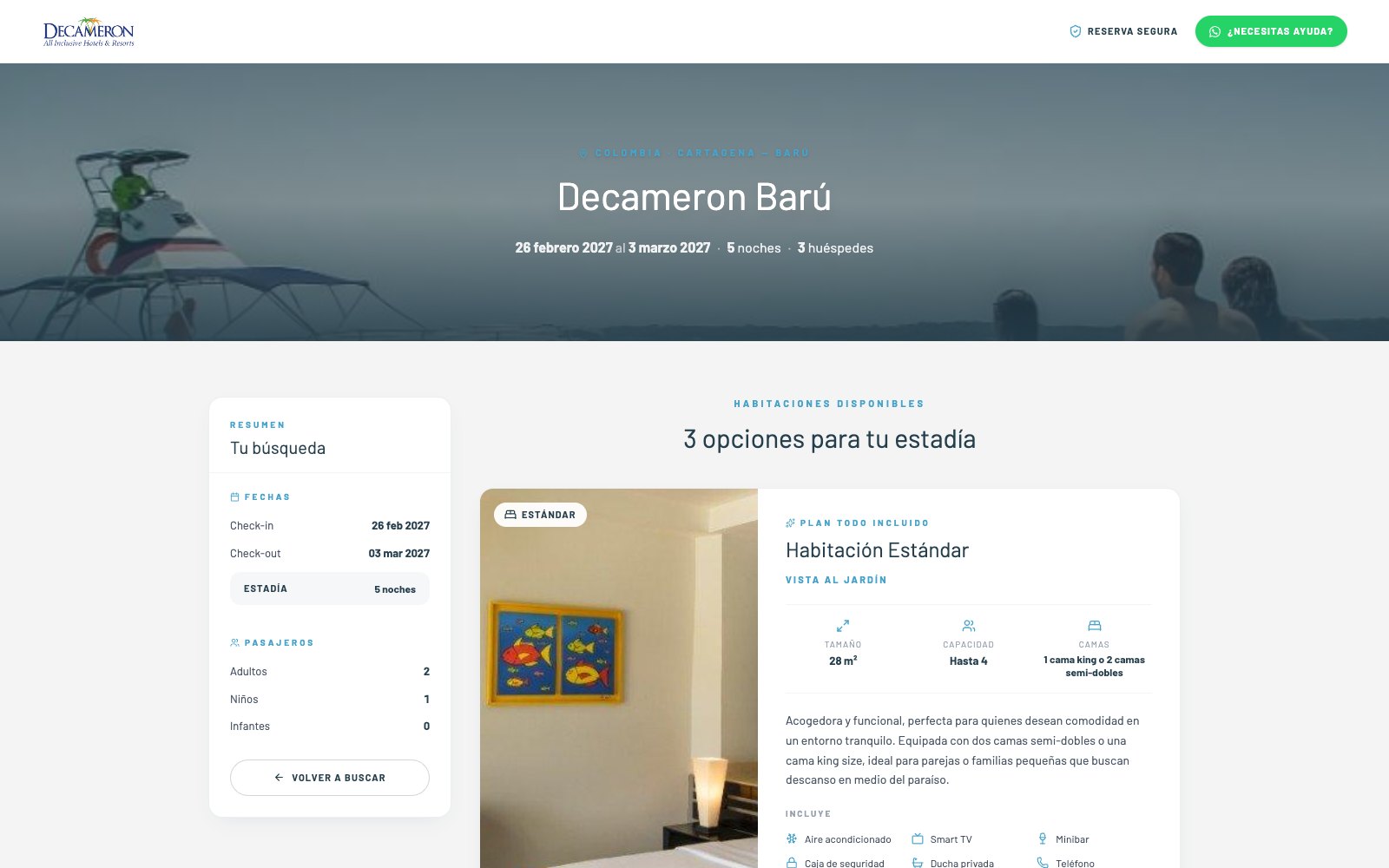 Habitaciones y tarifas de un hotel