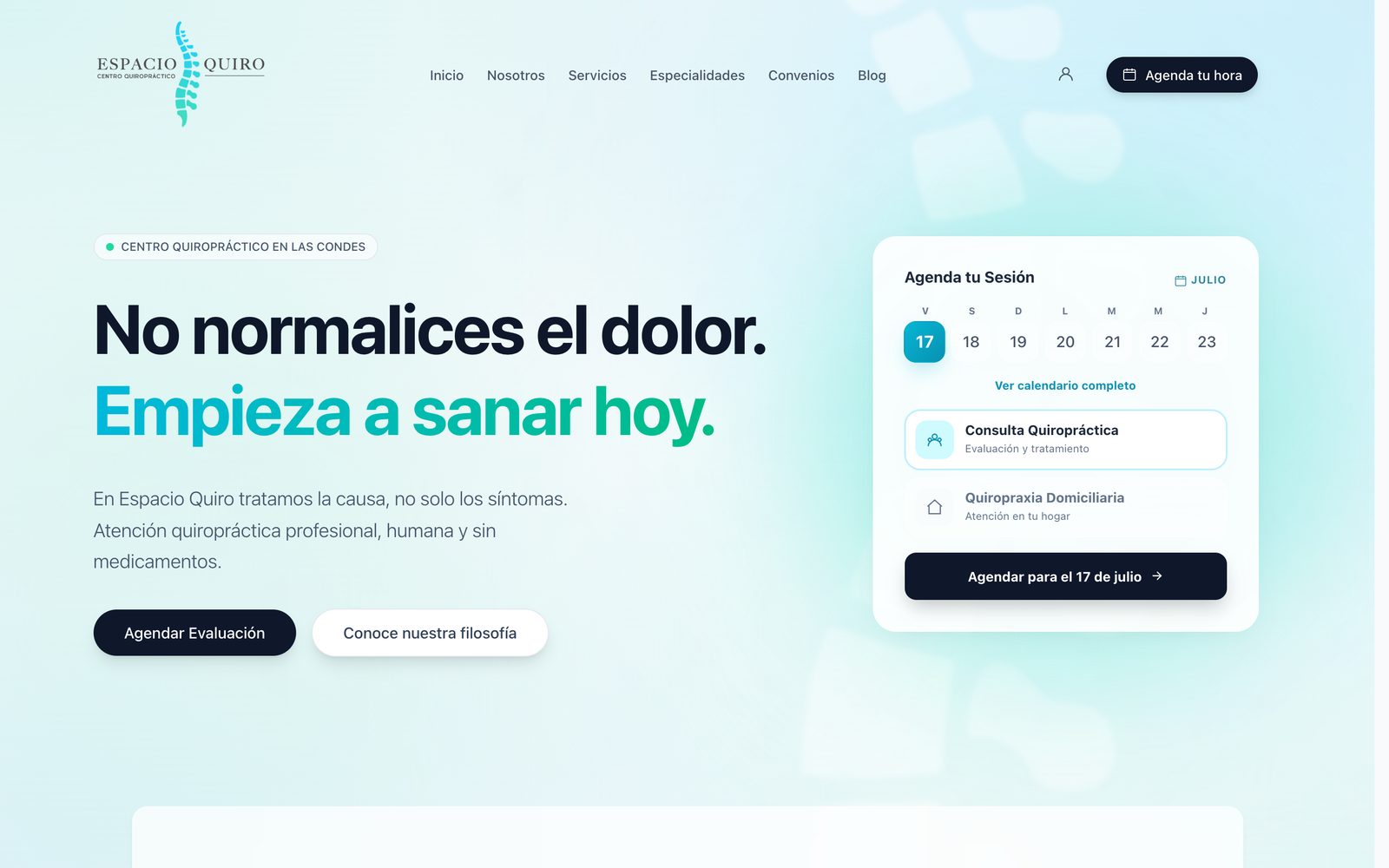 Portada del sitio en escritorio