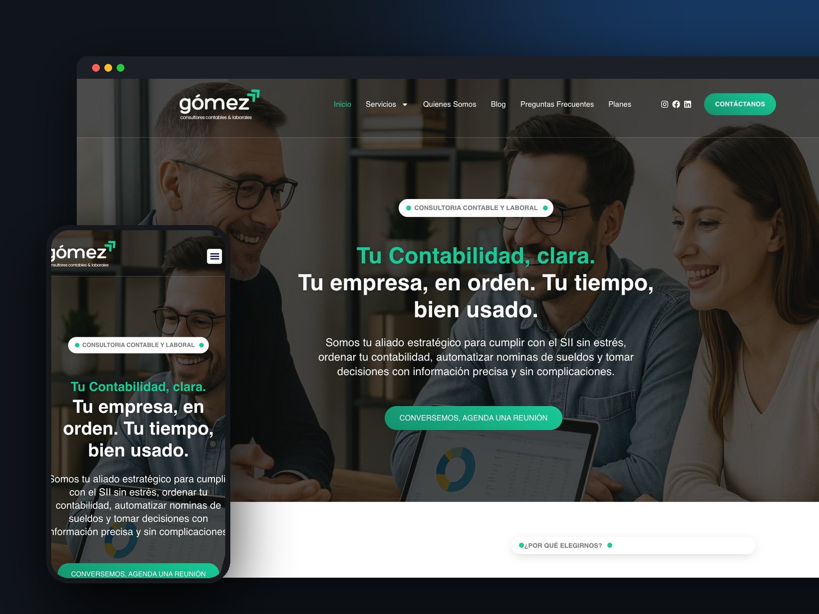 Sitio corporativo con planes, contacto y blog
