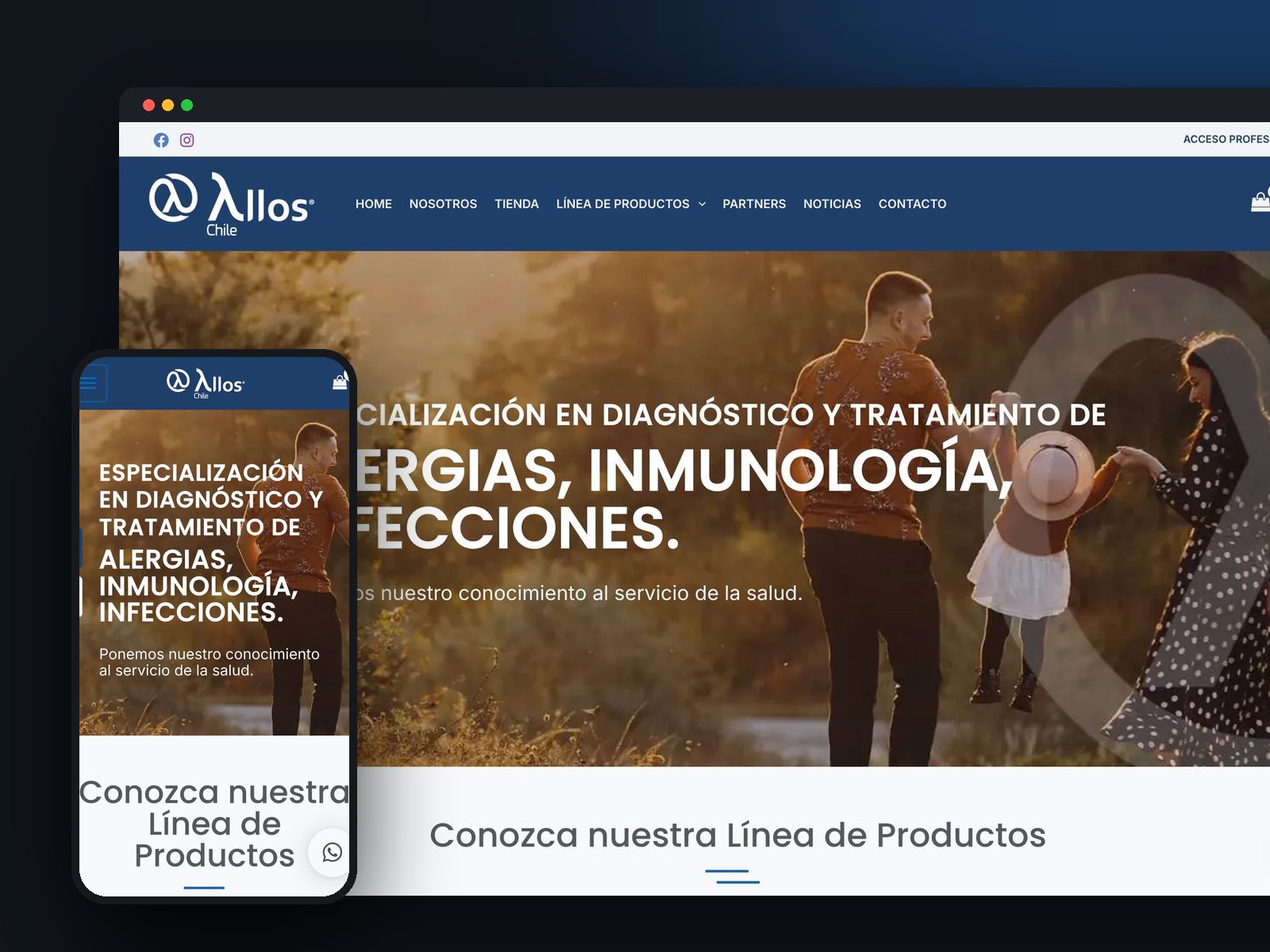 Sitio con tienda y línea de productos
