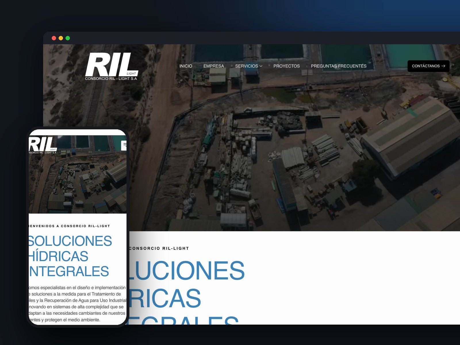 Sitio corporativo con servicios, proyectos y preguntas frecuentes